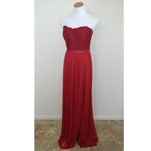 David's Bridal Strapless Red Lace Dress